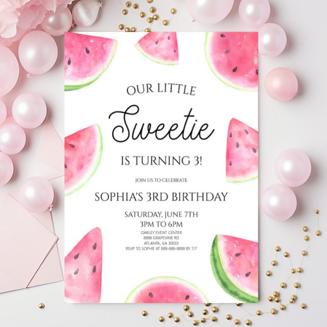 Invitation Notre petite chérie Fête d'anniversaire Pastèque R (Créateur téléchargé)