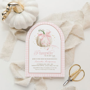 Invitation Notre petite citrouille rose à carreaux Baby Showe