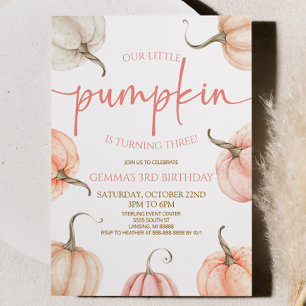 Invitation Notre Petite Citrouille Rose Blanc Automne fête d'
