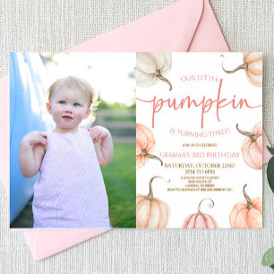 Invitation Notre Petite Citrouille Rose Blanc Automne fête d'