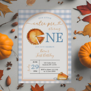 Invitation Notre petite croûte bleu En vichy premier annivers