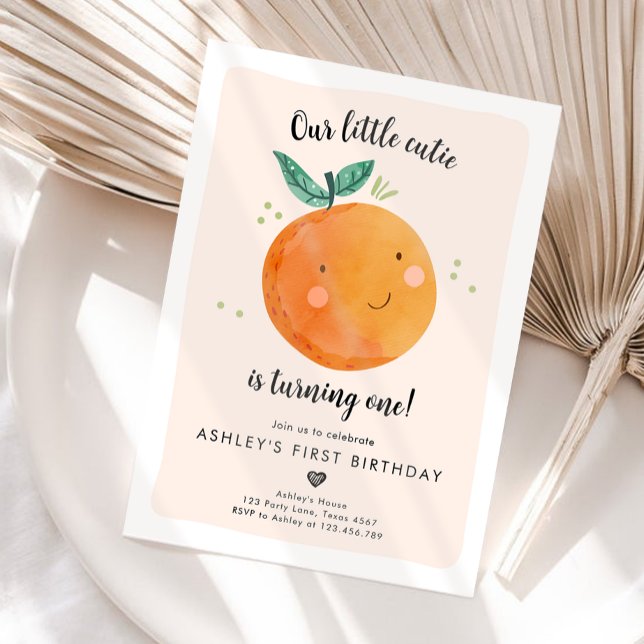 Invitation Notre Petite Cutie Clementine Orange Premier Anniv (Créateur téléchargé)