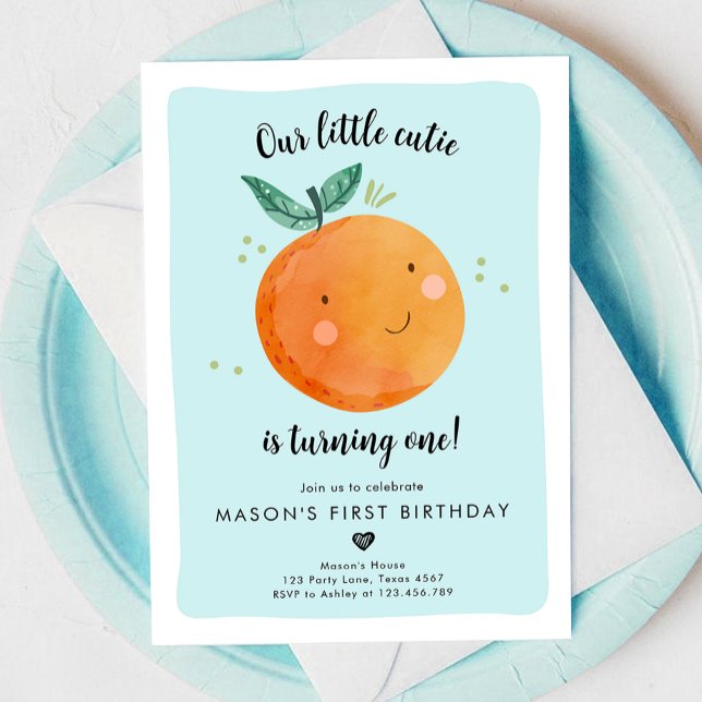 Invitation Notre Petite Cutie Clementine Orange Premier Anniv (Créateur téléchargé)