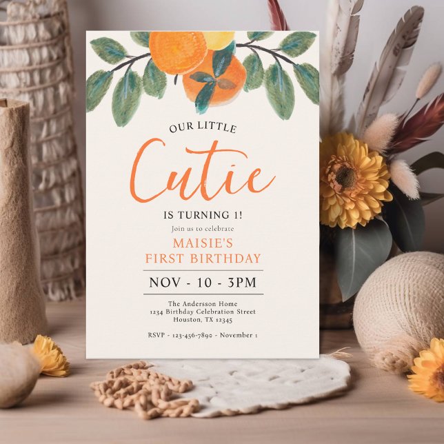 Invitation Notre Petite Cutie Orange Thème 1er Anniversaire (Créateur téléchargé)