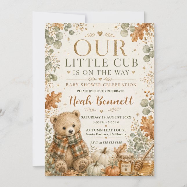 Invitation Notre petite douche de bébé Ourson (Devant)