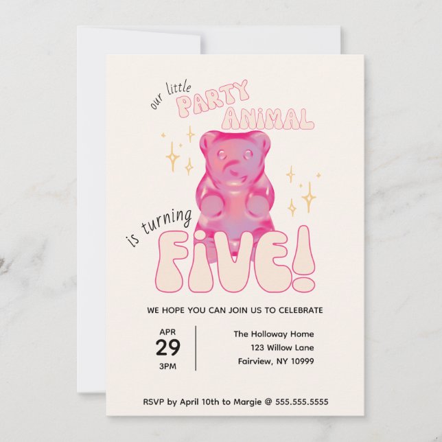 Invitation Notre petite fête Animal Gummy Bear 5e anniversair (Devant)