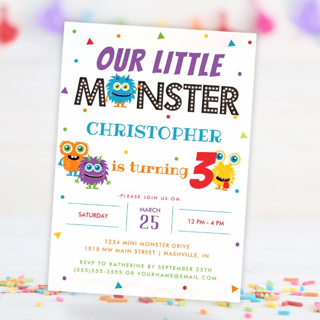 Invitation Notre petite fête Anniversaire de enfant Monster (Our Little Monster Cute Kids Birthday Party Invitation)