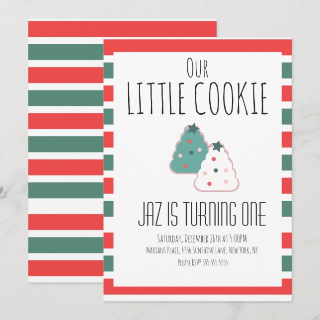 Invitation Notre petite fête d'anniversaire de Cookie Noël po (Devant / Derrière)