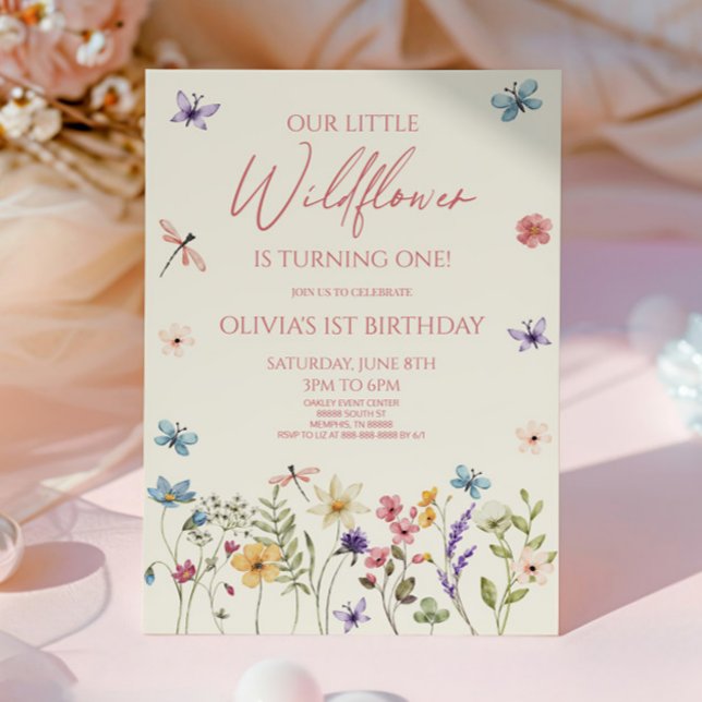 Invitation Notre petite fête d'anniversaire de fleur sauvage (Créateur téléchargé)