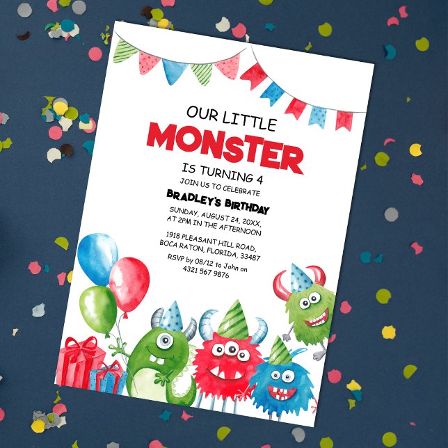 Invitation Notre petite fête d'anniversaire de monstre (Créateur téléchargé)