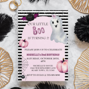 Invitation Notre petite fête d'anniversaire fantôme rose Boo