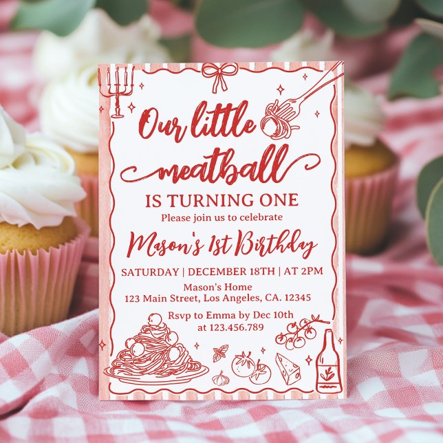 Invitation Notre petite fête d'anniversaire italienne Meatbal (Créateur téléchargé)