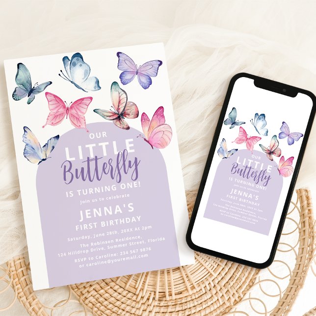 Invitation Notre petite fête d'anniversaire Papillon (Créateur téléchargé)