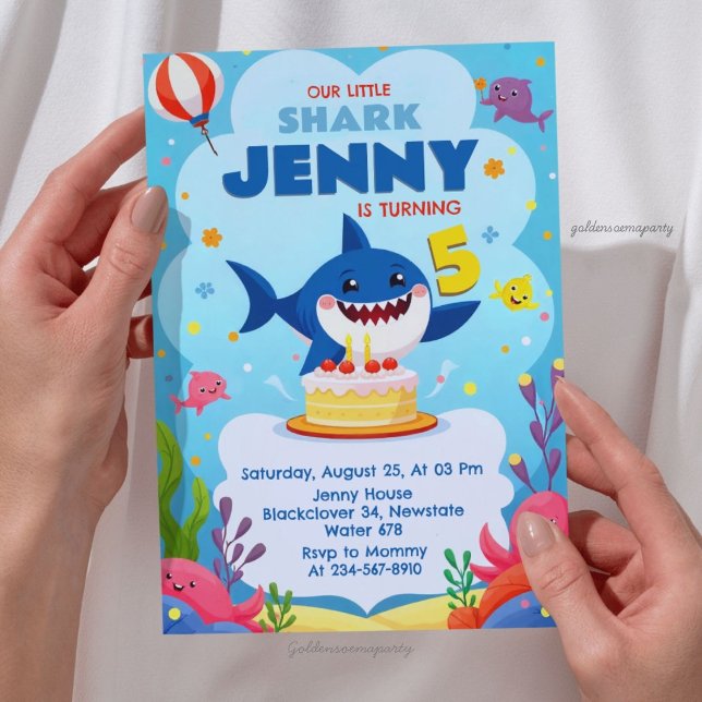 Invitation Notre petite fête d'anniversaire requin (Our Little Shark Birthday Party Invitation
)