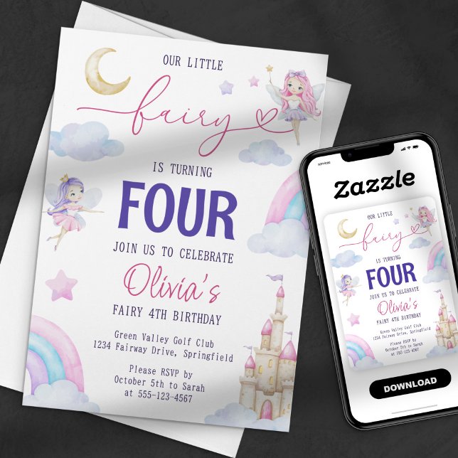 Invitation Notre petite fête féerique magique Arc-en-ciel Con (Créateur téléchargé)