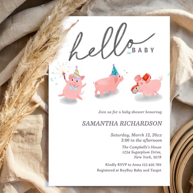 Invitation Notre petite fête prénatale de bébé cochon (Créateur téléchargé)