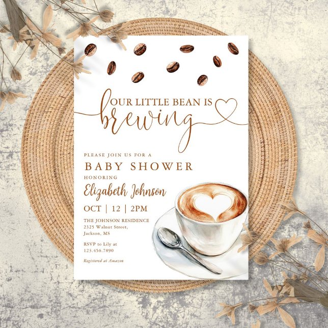 Invitation Notre petite fève prépare un café Baby Shower (Our Little Bean Is Brewing Coffee Baby Shower Invitation)