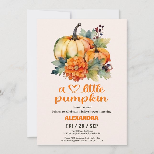 Invitation Notre petite fille citrouille Baby Shower (Devant)