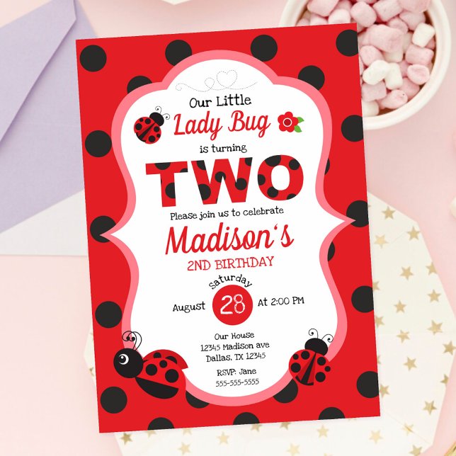 Invitation Notre petite fille coccinelle 2e anniversaire (Créateur téléchargé)