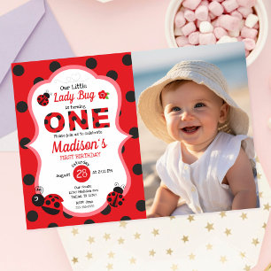 Invitation Notre petite fille coccinelle Photo 1er anniversai