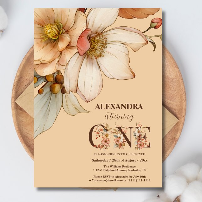 Invitation Notre petite fille fleur sauvage 1er anniversaire (Créateur téléchargé)