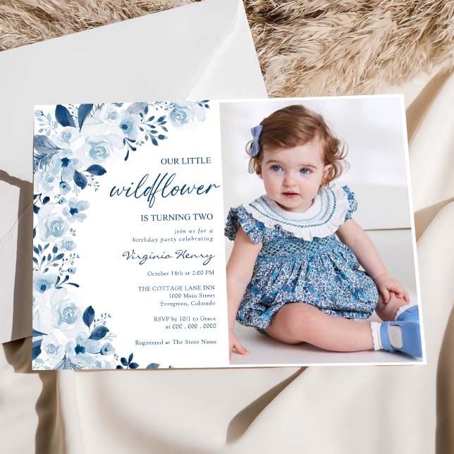 Invitation Notre petite fille Fleur sauvage Baby Girl 2e phot (Créateur téléchargé)