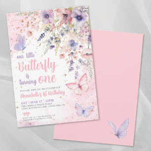 Invitation Notre petite fille papillon rose fête d'anniversai