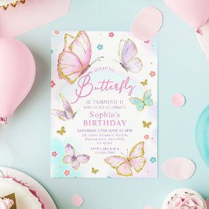 Invitation Notre Petite Fille Papillon rose fête d'anniversai
