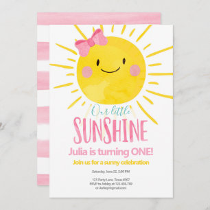 Invitation Notre Petite Fille Sunshine Pink Bow Premier Anniv