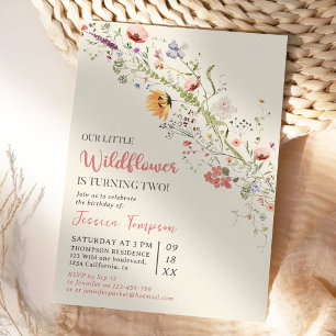 Invitation Notre Petite Fleur sauvage Baby Girl 2e fête d'ann