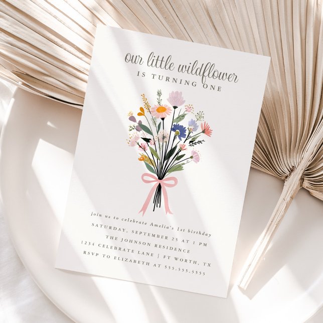 Invitation Notre petite fleur sauvage fête son premier annive (Créateur téléchargé)