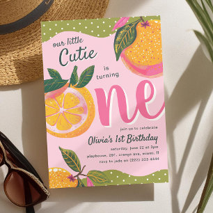 Invitation Notre petite mignonne Orange Fantaisie 1er anniver