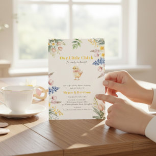 Invitation Notre petite poussin aquarelle florale Baby Shower