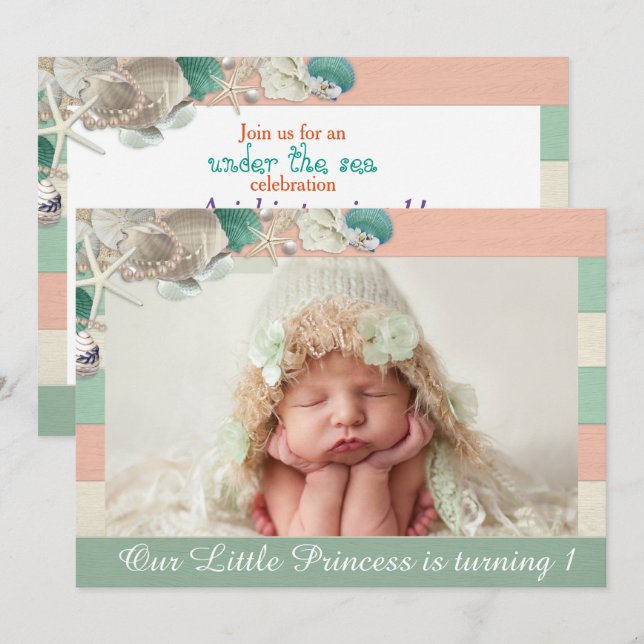 Invitation Notre petite princesse anniversaire jolie coquille (Devant / Derrière)