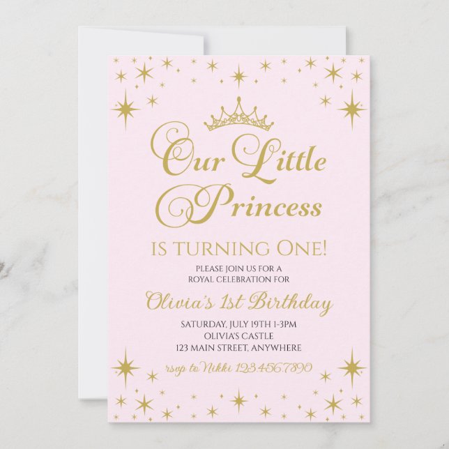 Invitation Notre Petite Princesse Royal Gold et rose Annivers (Devant)