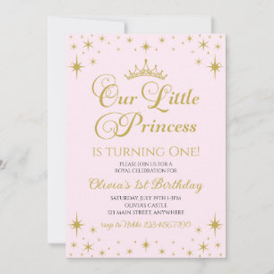 Invitation Notre Petite Princesse Royal Gold et rose Annivers