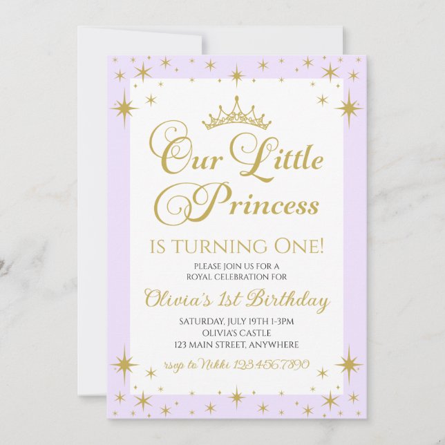 Invitation Notre petite princesse royale anniversaire or et b (Devant)