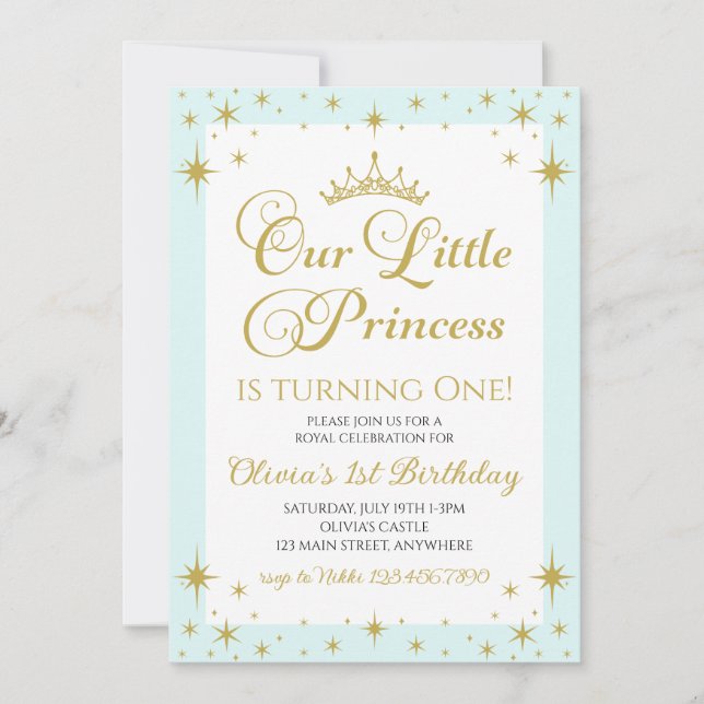 Invitation Notre petite princesse royale anniversaire or et b (Devant)
