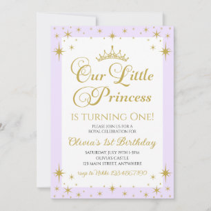 Invitation Notre Petite Princesse Royale d'or et Bleue Annive