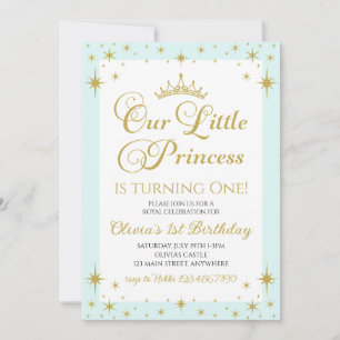Invitation Notre Petite Princesse Royale d'or et Bleue Annive
