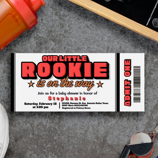 Invitation Notre petite recrue est sur la voie Billet d'invit (Our Little Rookie is on the Way Ticket Invitation - Basketball Hoops Baby Shower
)