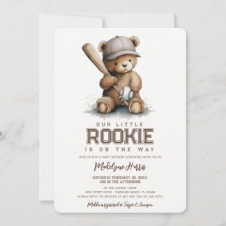 Invitation Notre petite recrue neutre Baby Shower Ours en pel