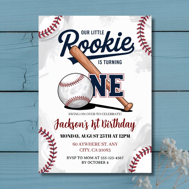 Invitation Notre petite recrue tourne un jour de baseball (Our Little Rookie is Turning One Baseball Birthday Invitation
)