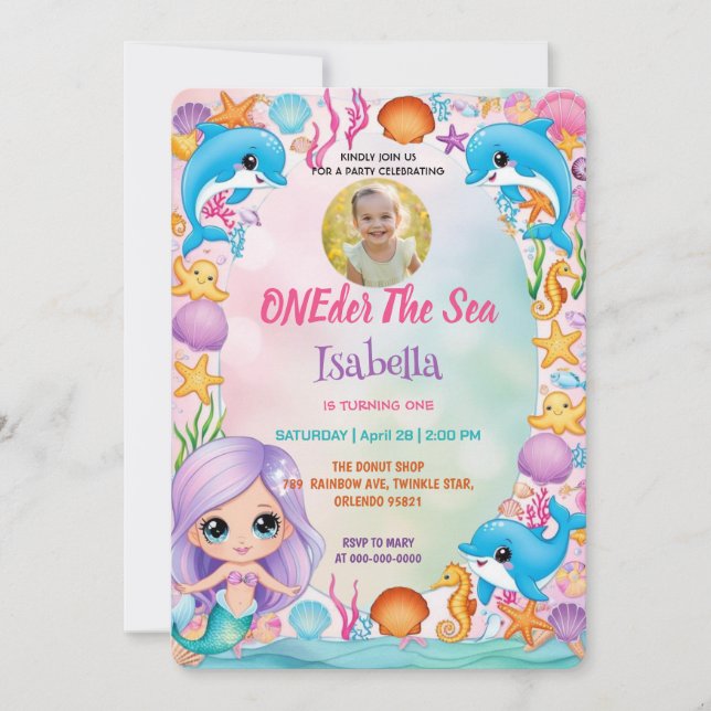 Invitation notre petite sirène 1ère photo anniversaire d'été (Devant)