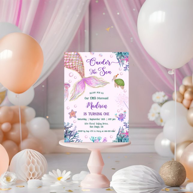 Invitation Notre Petite Sirène ONE der The Sea 1er Anniversai (Oneder the sea 1st birthday party invitation)