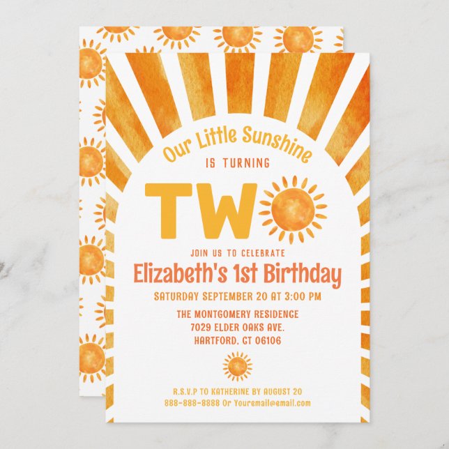Invitation Notre petite Sunshine Boho Baby's 2nd Birthday Par (Devant / Derrière)