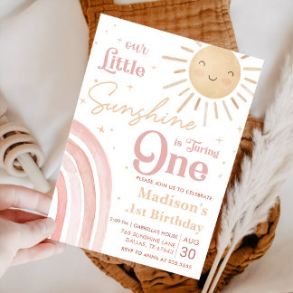 Invitation Notre petite Sunshine Rainbow Girl 1er anniversair