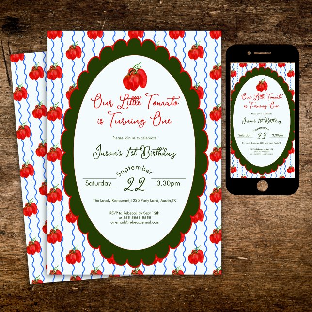 Invitation Notre petite tomate tourne un 1er anniversaire (Créateur téléchargé)