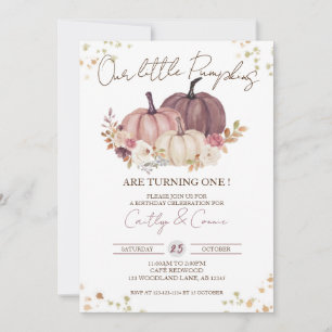 Invitation Notre Premier Anniversaire Citrouille, Twin Girls 