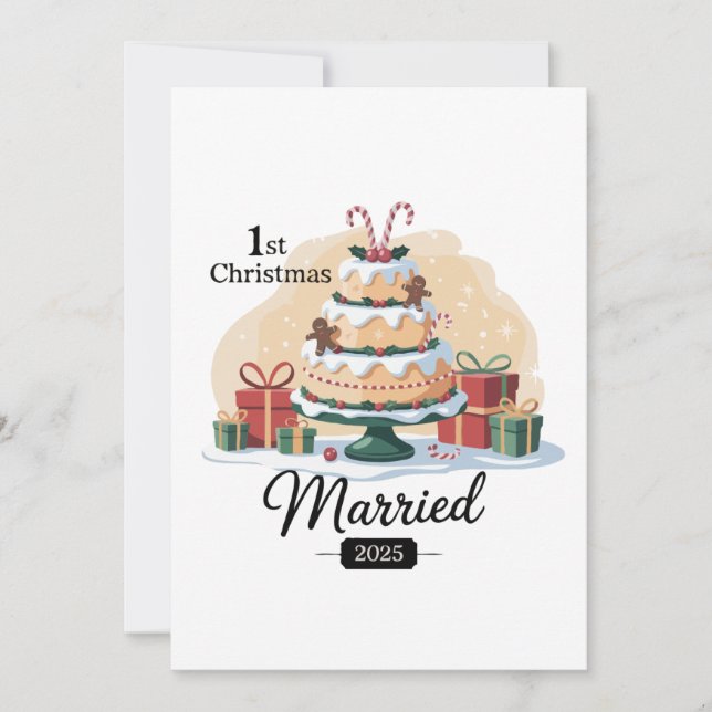 Invitation Notre Premier Noël Mariés 2025 | Gâteau de Fête (Devant)